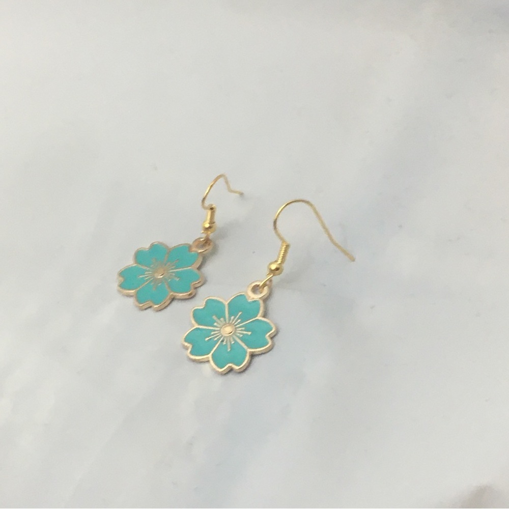 Teal Flower Earrings